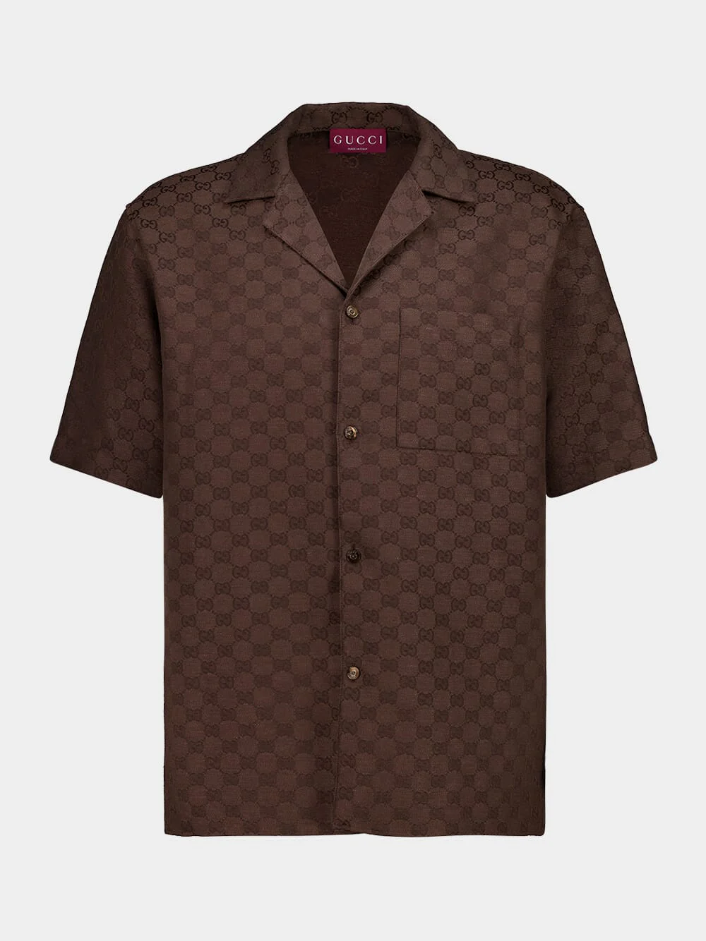 Brown GG Canvas Linen-Blend Bowling Shirt
