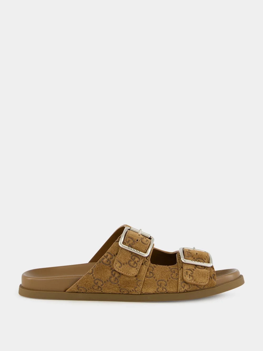 Brown GG Suede Double Buckle Sandals