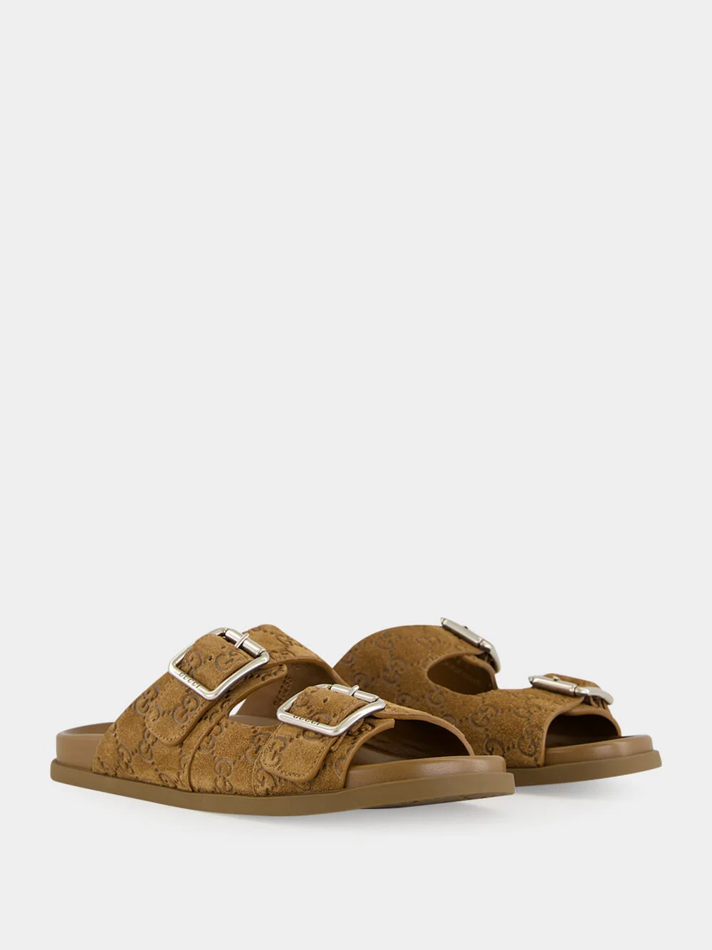 Brown GG Suede Double Buckle Sandals - Image 3