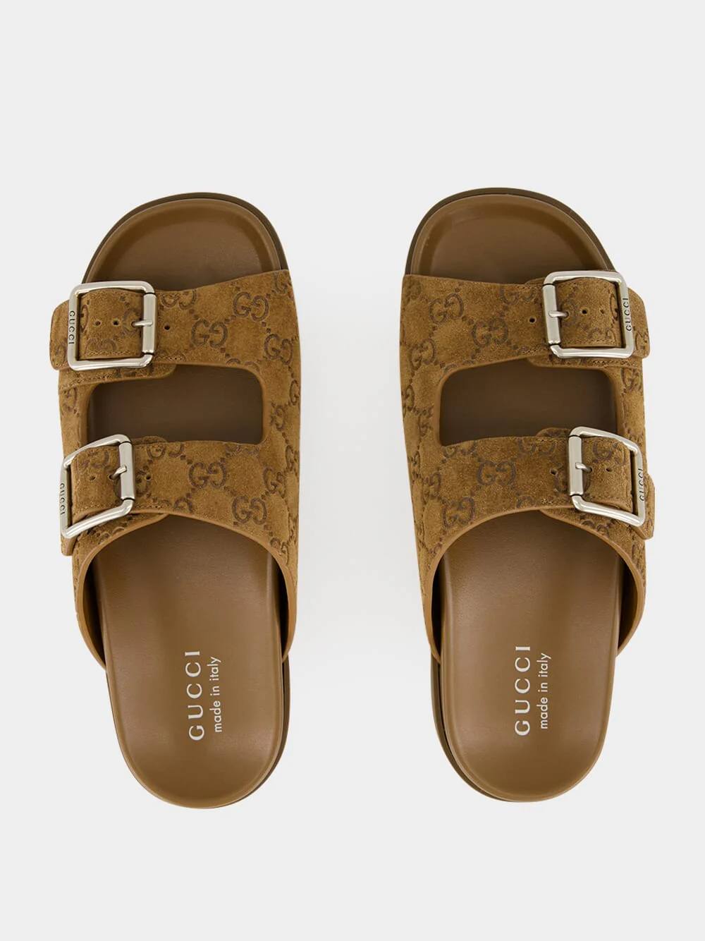 Brown GG Suede Double Buckle Sandals - Image 4