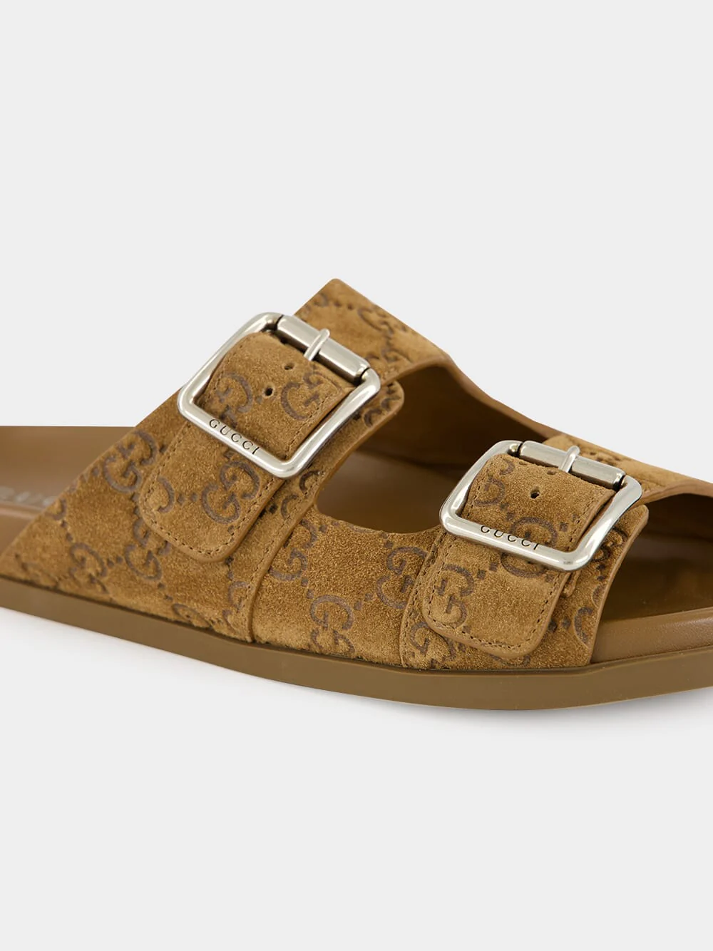 Brown GG Suede Double Buckle Sandals - Image 6