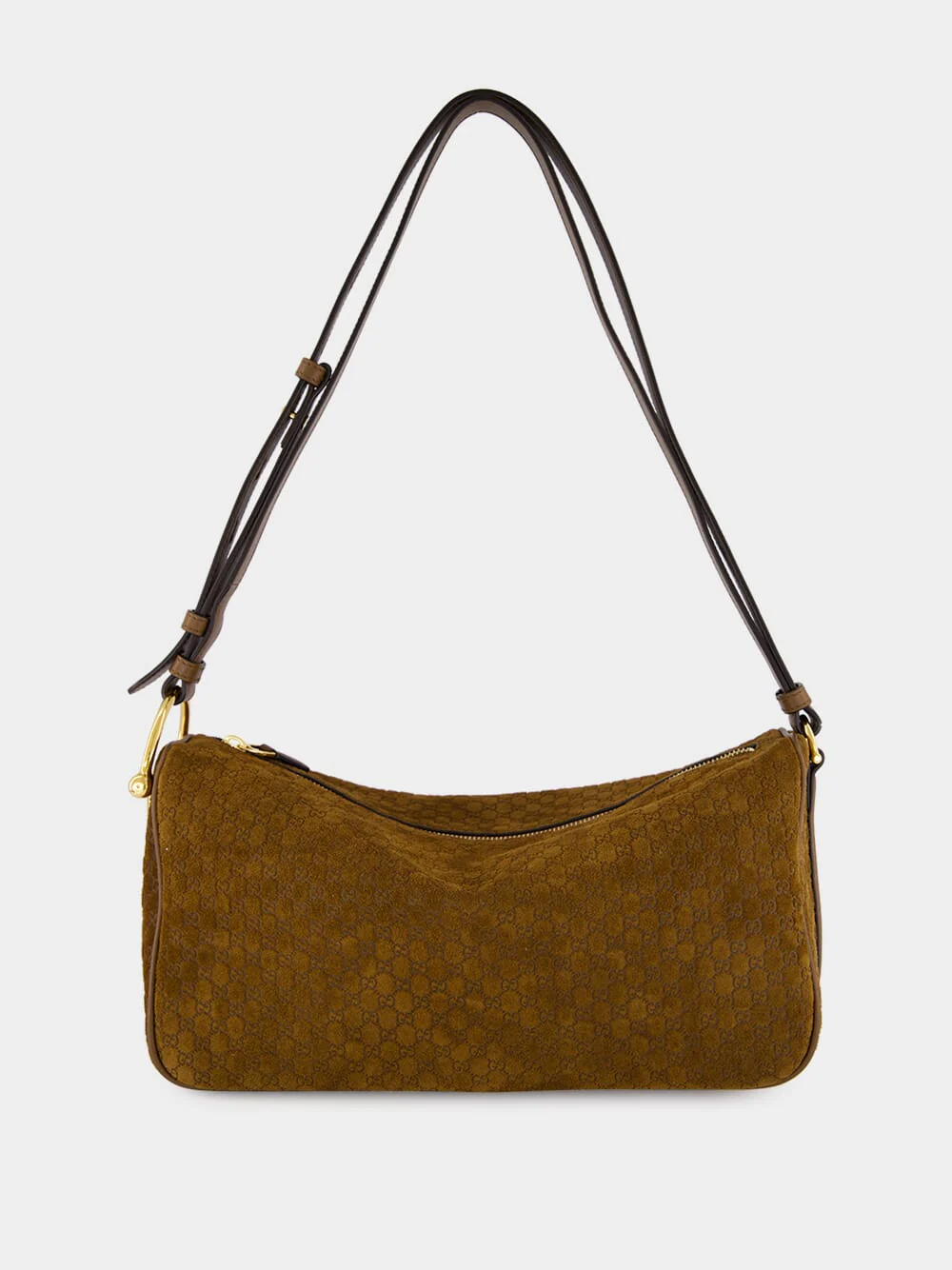 Brown GG Suede Half Horsebit Medium Shoulder Bag