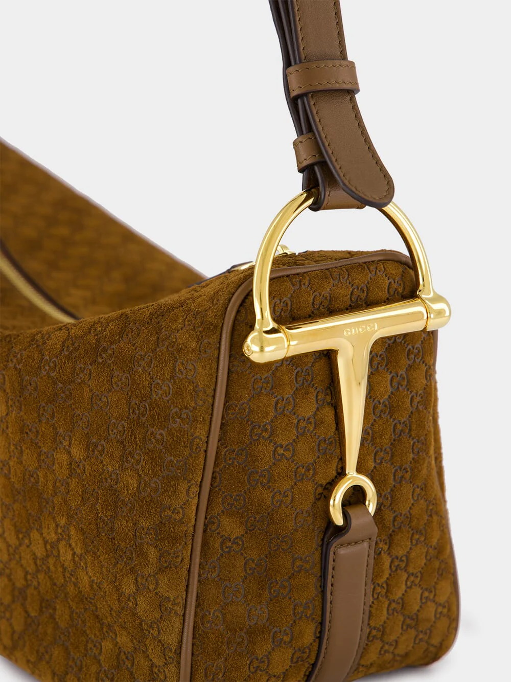 Brown GG Suede Half Horsebit Medium Shoulder Bag - Image 6