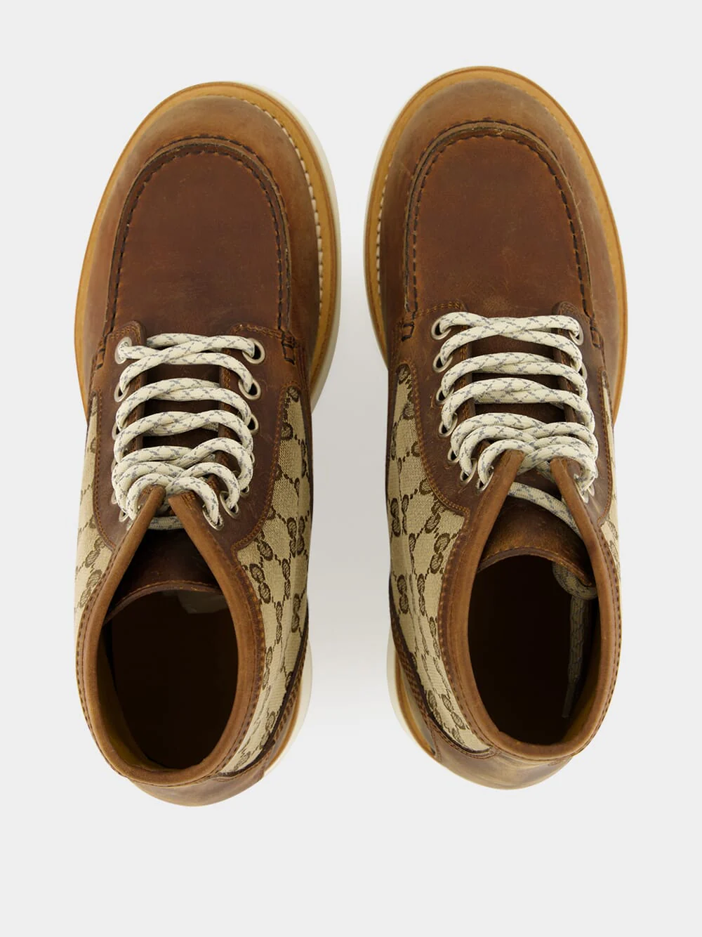 Brown Leather Ankle Boot with GG Canvas Insert - Image 4