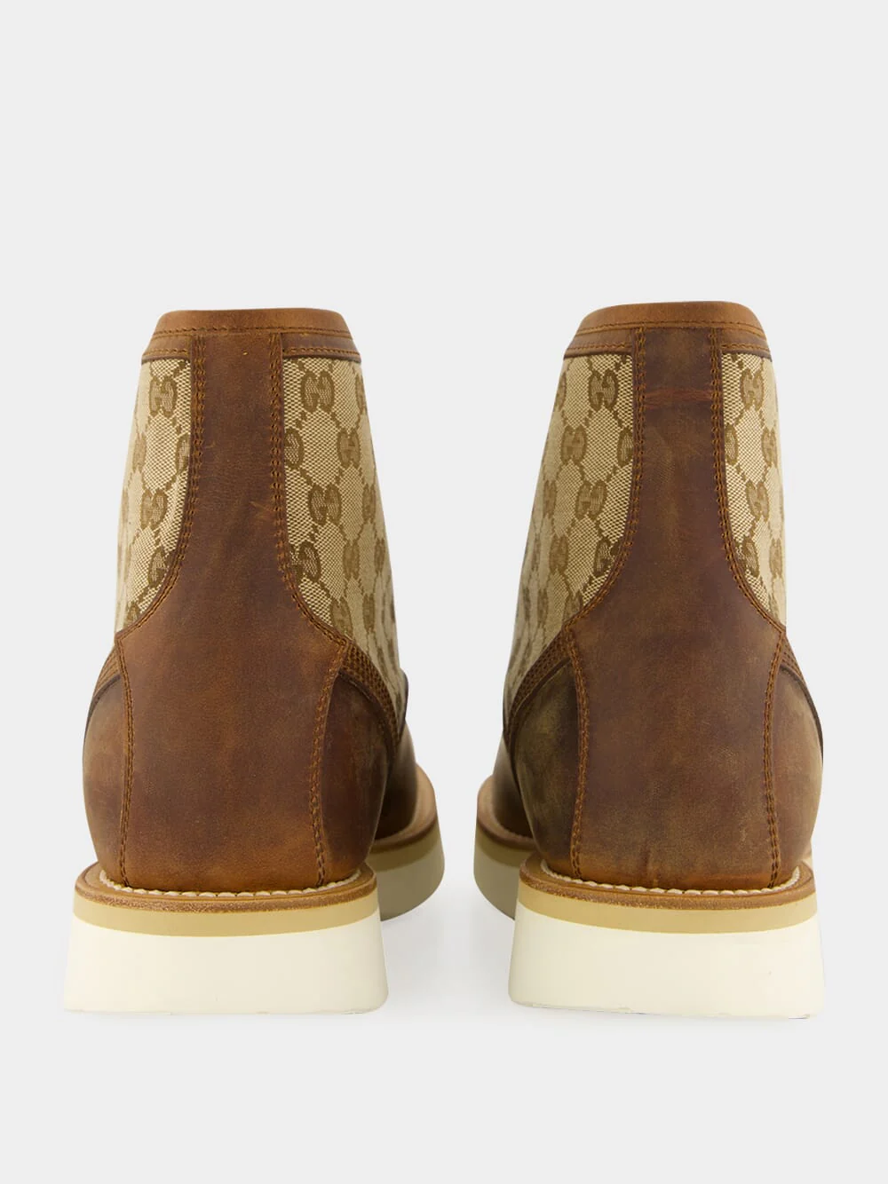 Brown Leather Ankle Boot with GG Canvas Insert - Image 5