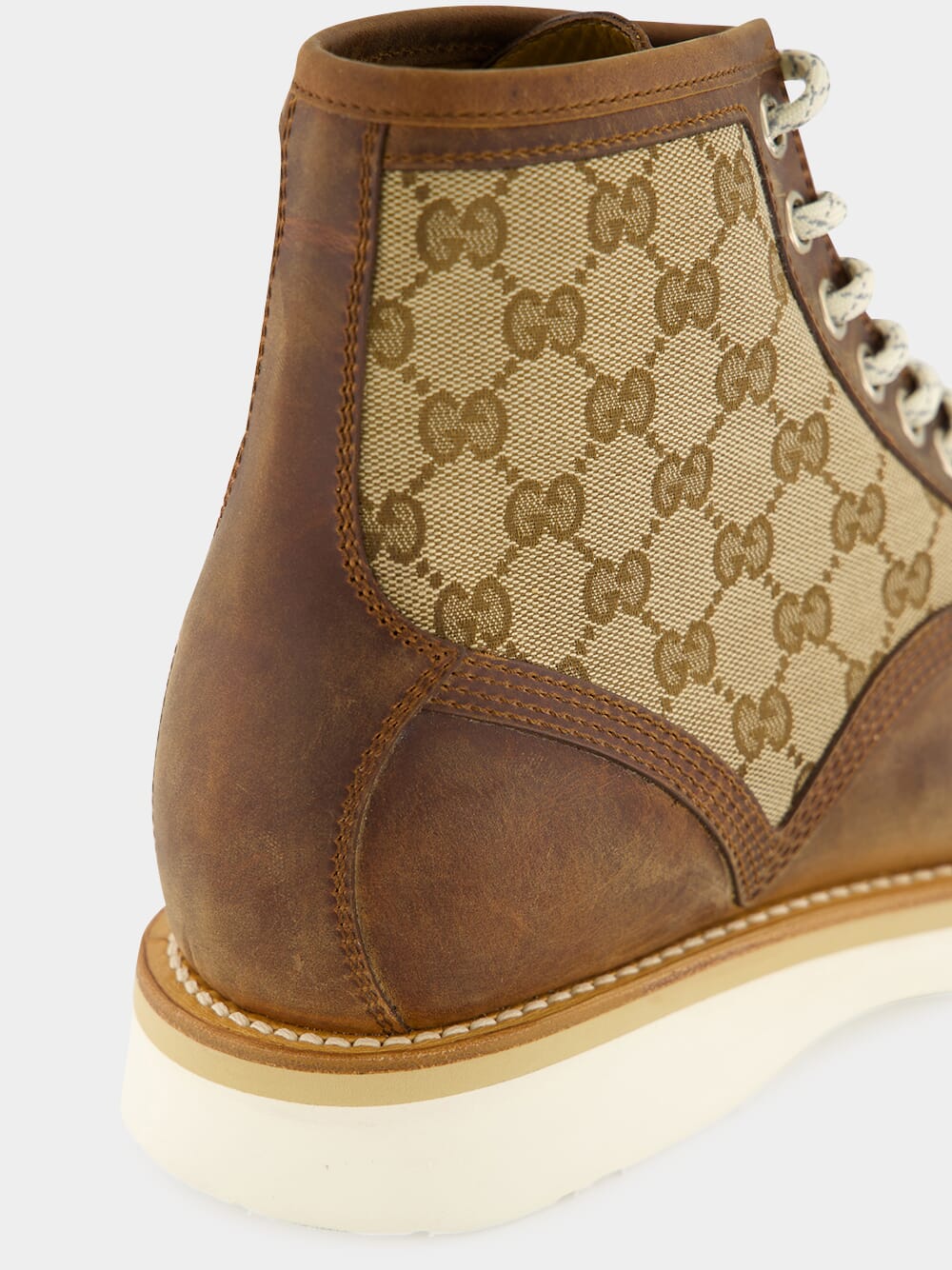 Brown Leather Ankle Boot with GG Canvas Insert - Image 7