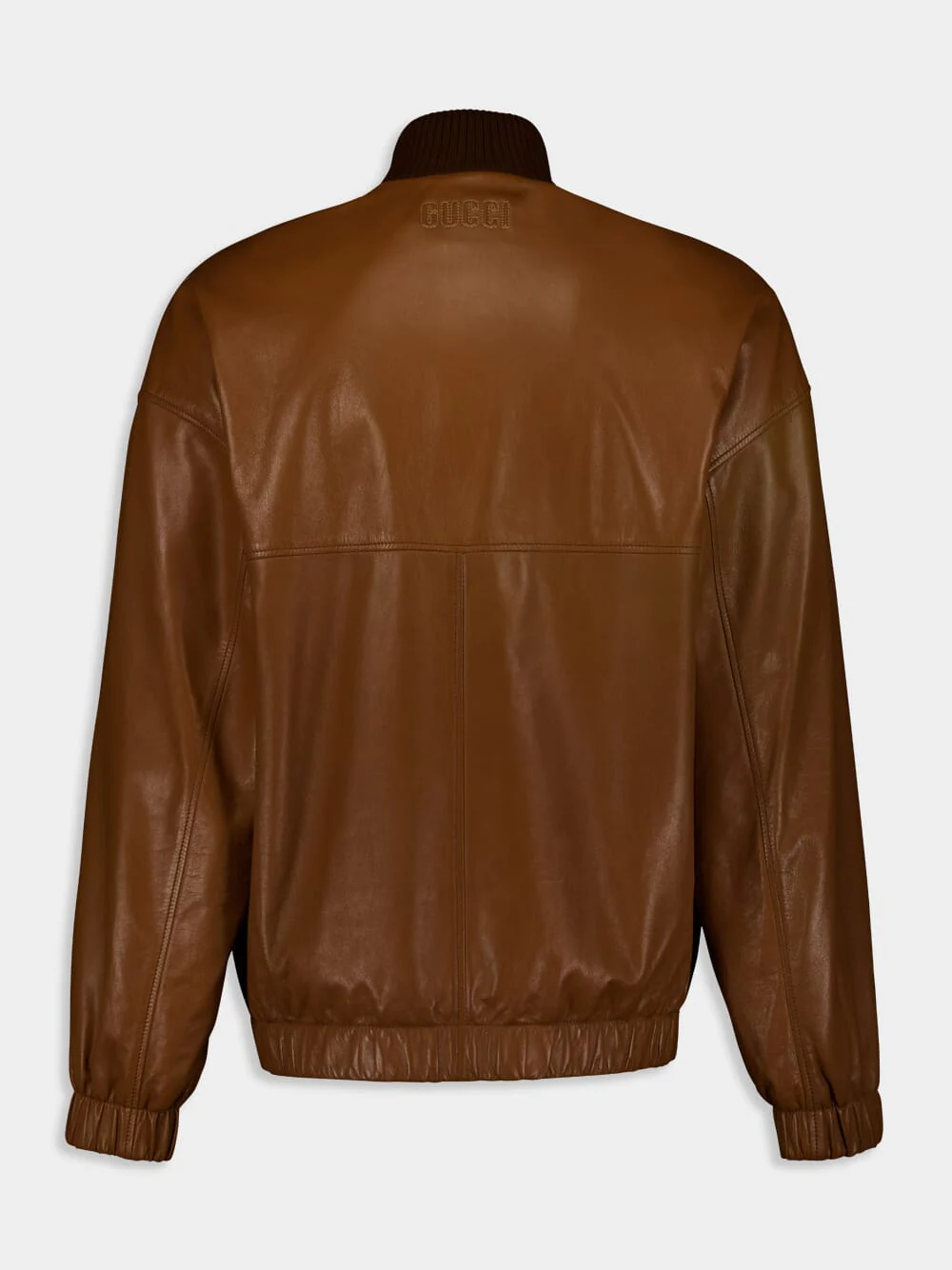 Brown Leather Bomber Jacket - Image 2