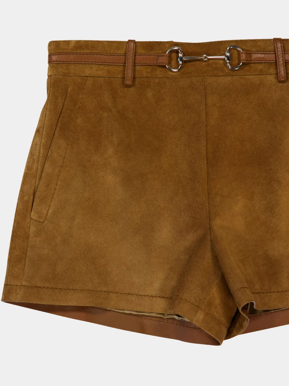 Brown Suede Shorts with Horsebit Belt - Image 3