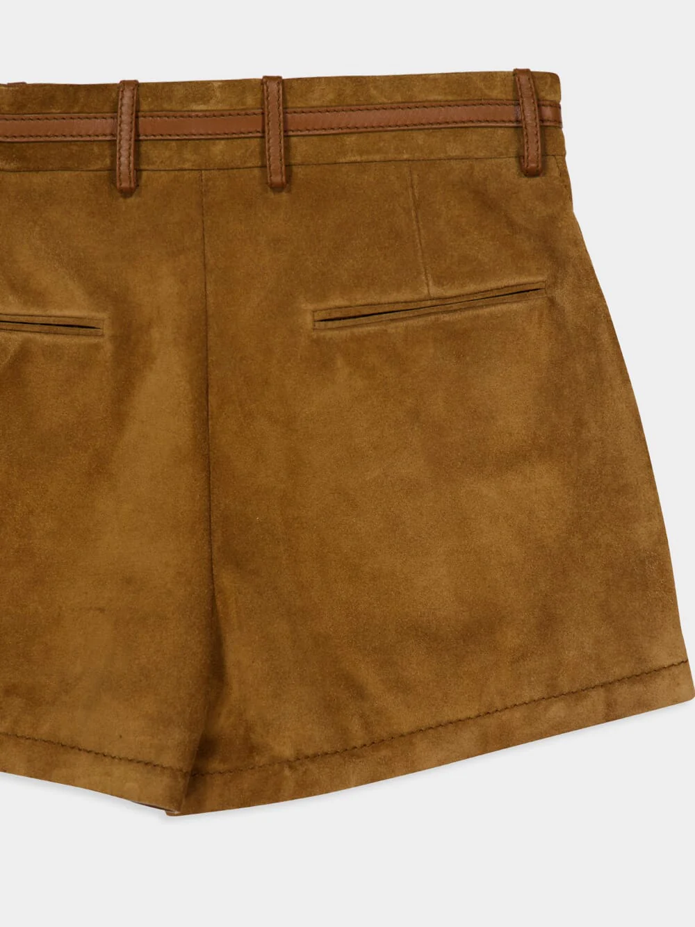 Brown Suede Shorts with Horsebit Belt - Image 4