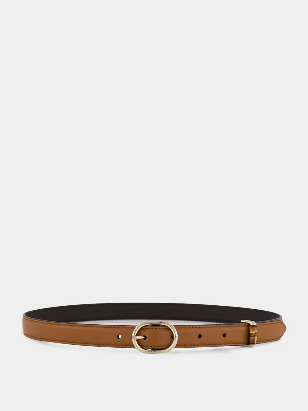 Brown Thin Leather Belt with Oval Buckle