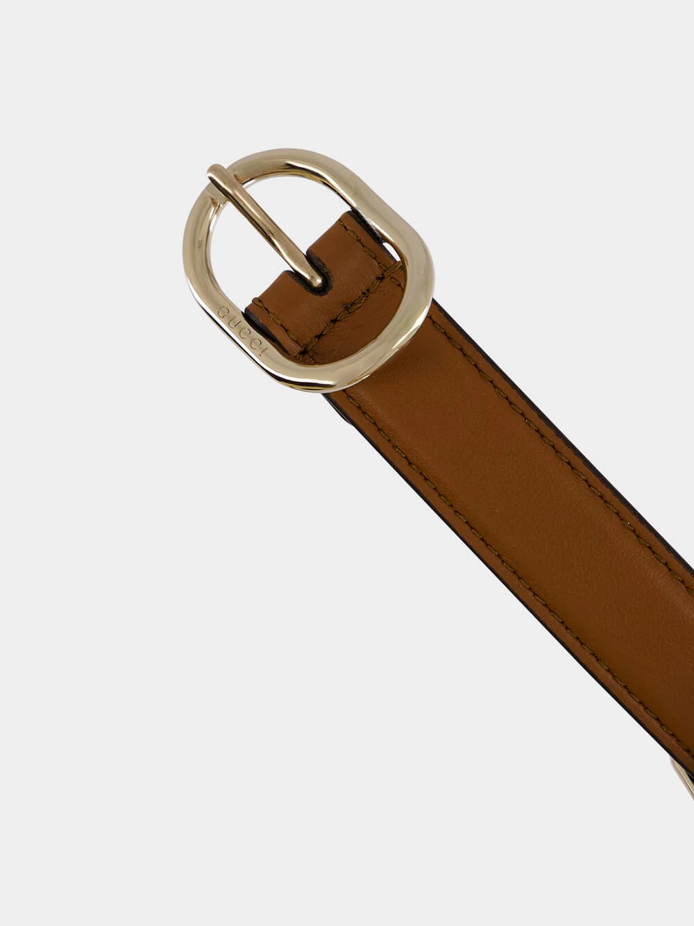 Brown Thin Leather Belt with Oval Buckle - Image 3