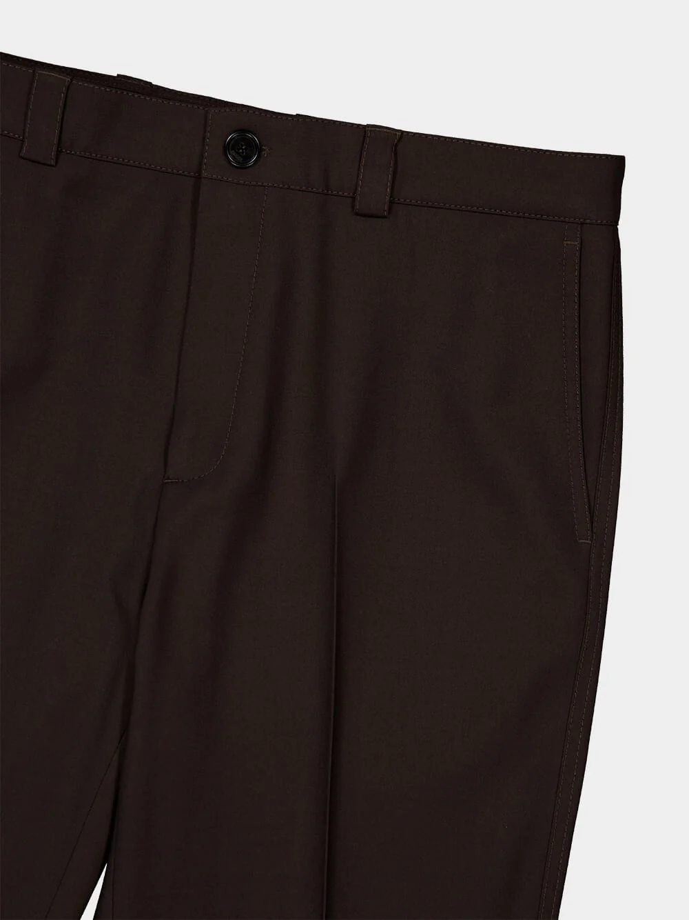 Brown Wool Gabardine Straight Trousers - Image 3