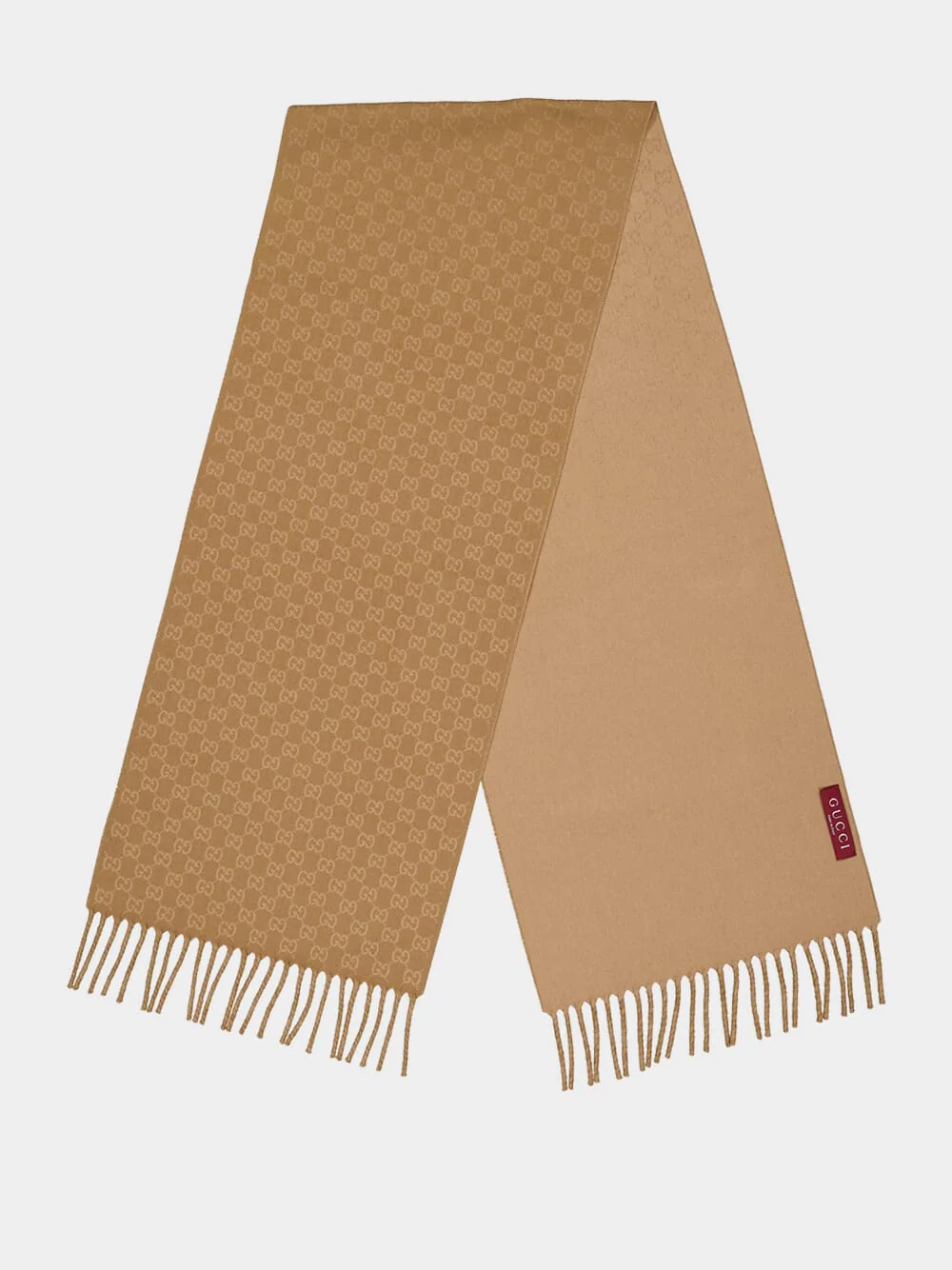 Camel and Beige GG Wool Cashmere Scarf