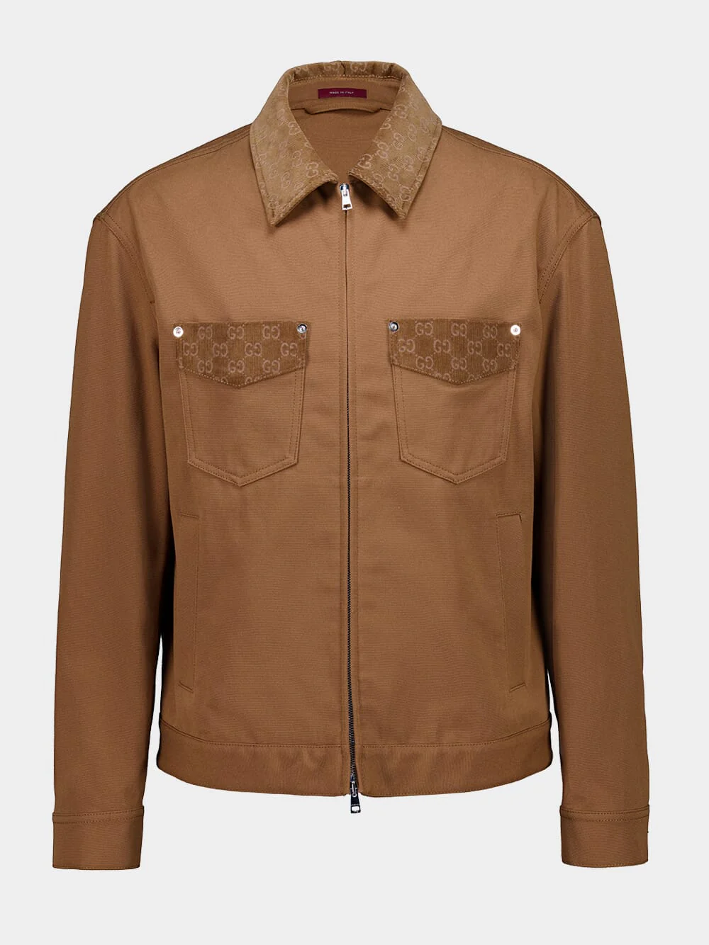 Camel Cotton Jacket with GG Monogram Details