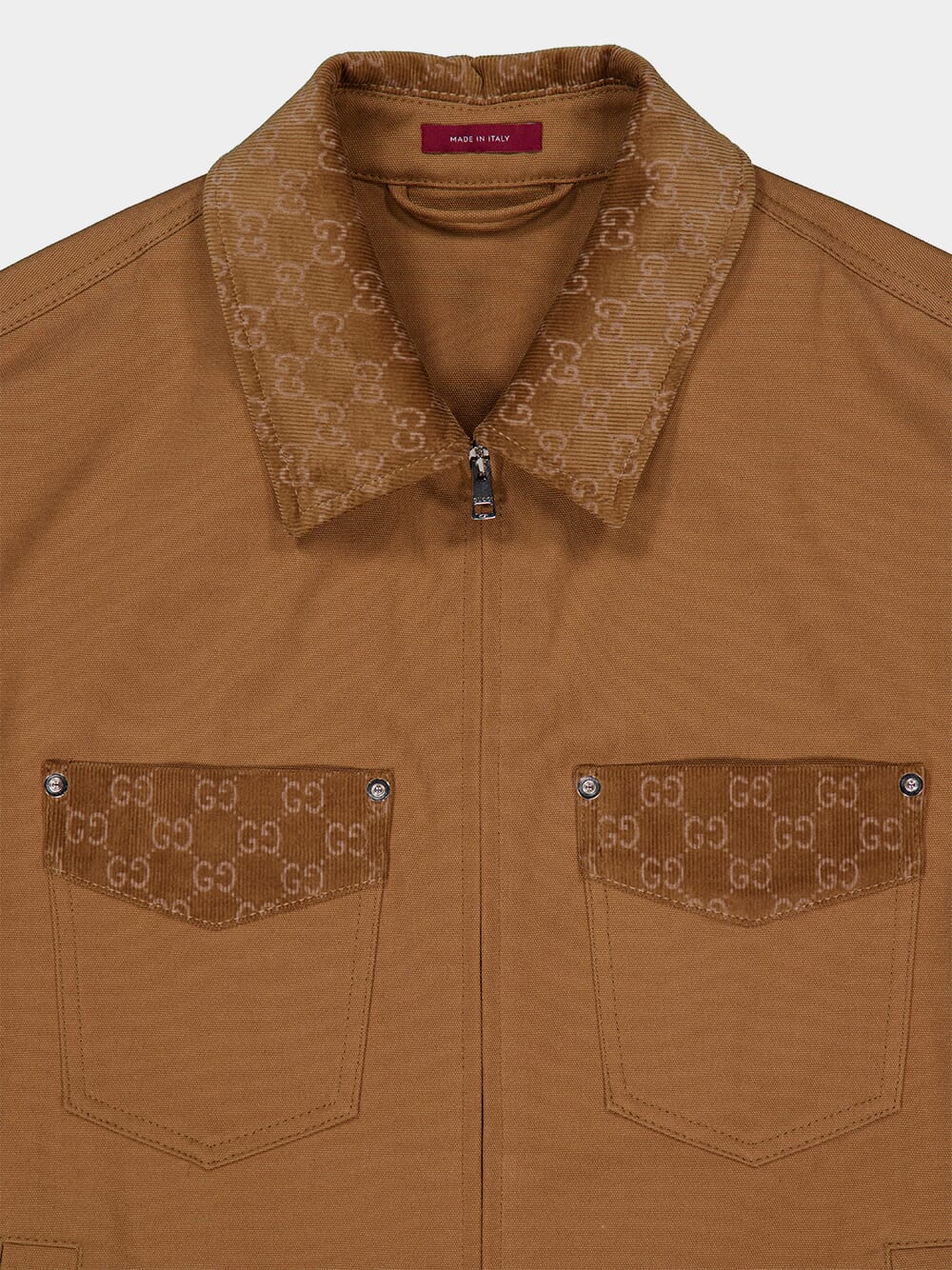 Camel Cotton Jacket with GG Monogram Details - Image 3
