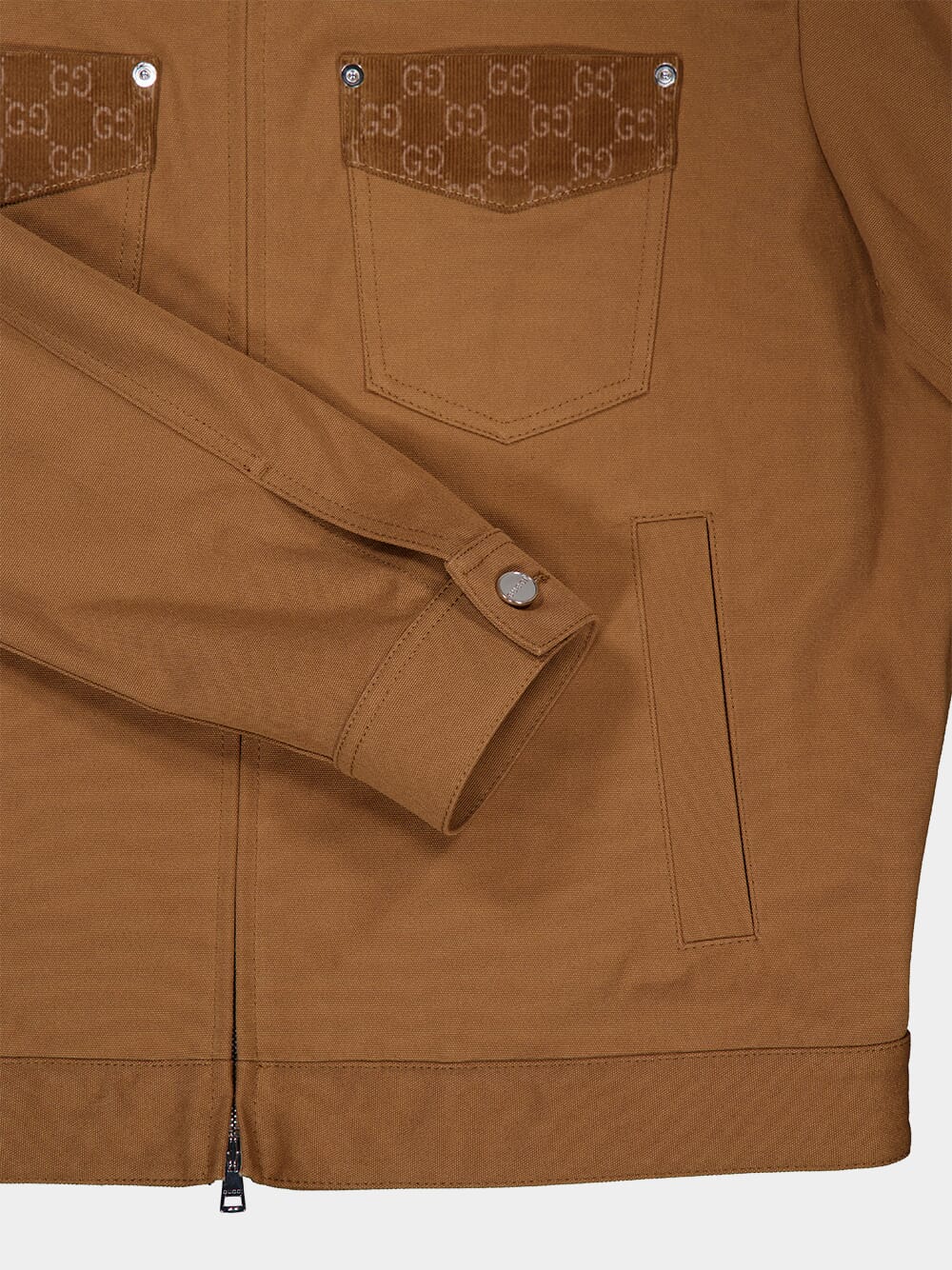Camel Cotton Jacket with GG Monogram Details - Image 4