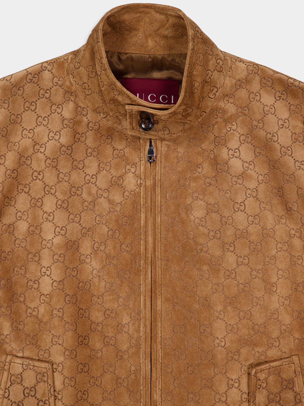 Camel Embossed GG Suede Bomber Jacket - Image 3