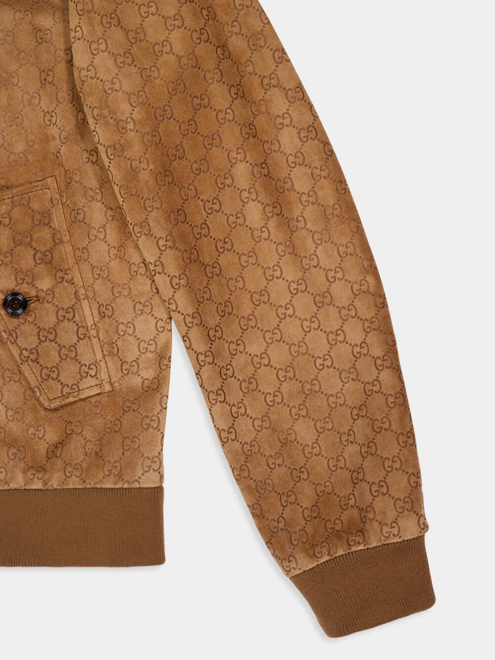 Camel Embossed GG Suede Bomber Jacket - Image 4