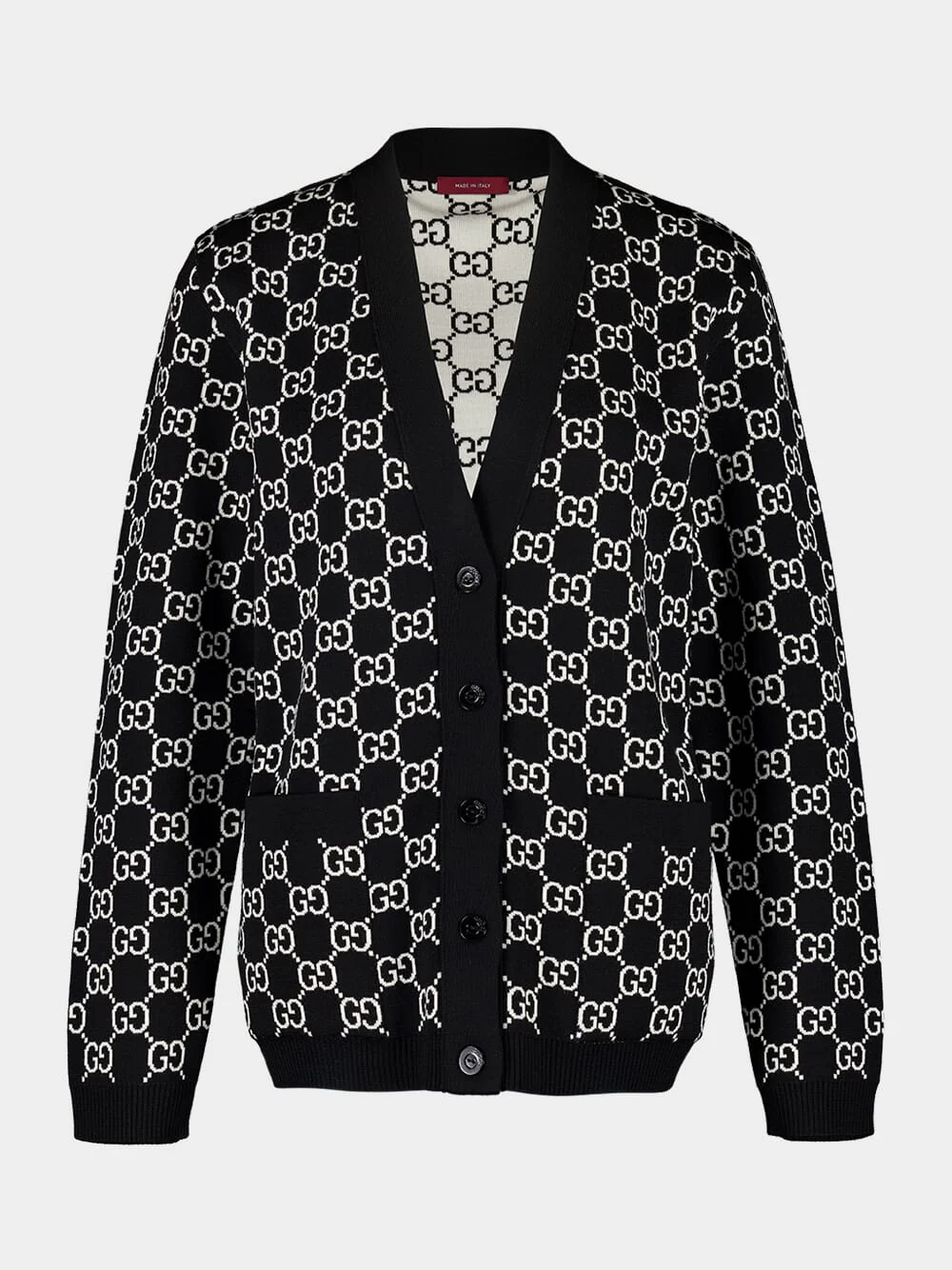 Black and White Reversible GG Wool Cardigan