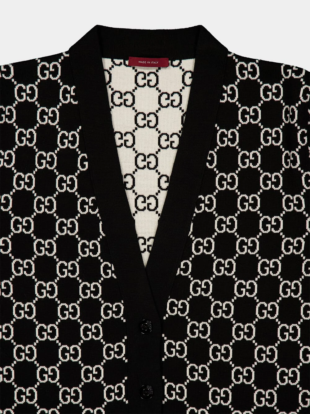 Black and White Reversible GG Wool Cardigan - Image 3