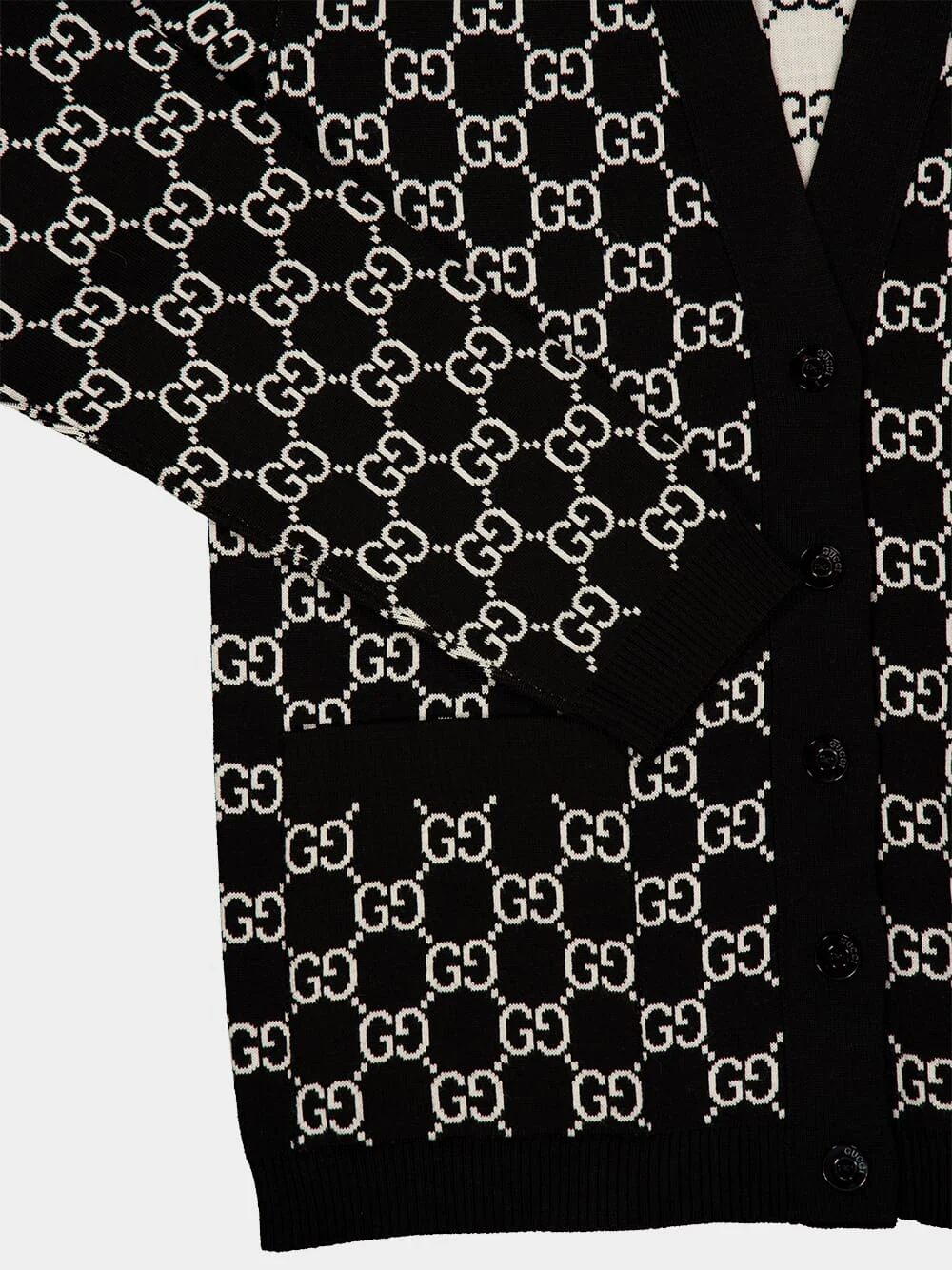 Black and White Reversible GG Wool Cardigan - Image 4