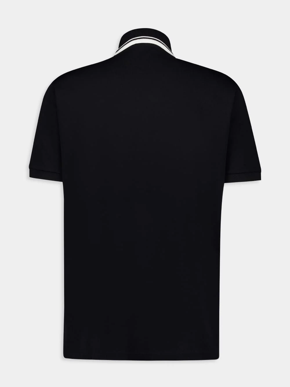 Black Cotton Polo Shirt with Web - Image 2