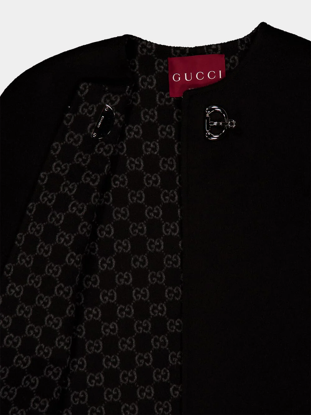 Black Wool and Silk Horsebit Cape - Image 3