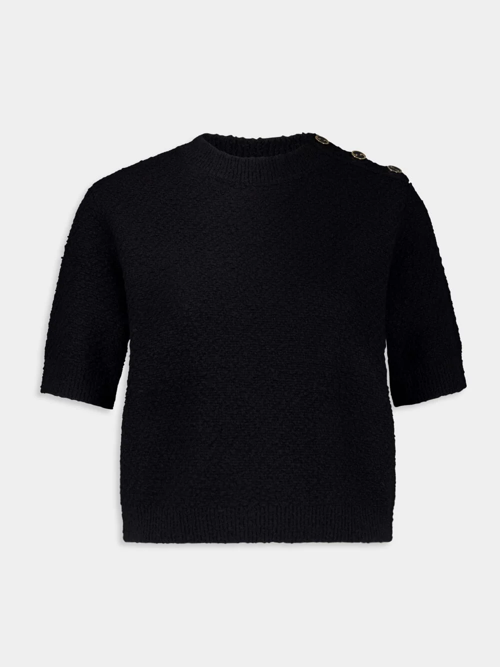 Black Wool Bouclé Crewneck Top