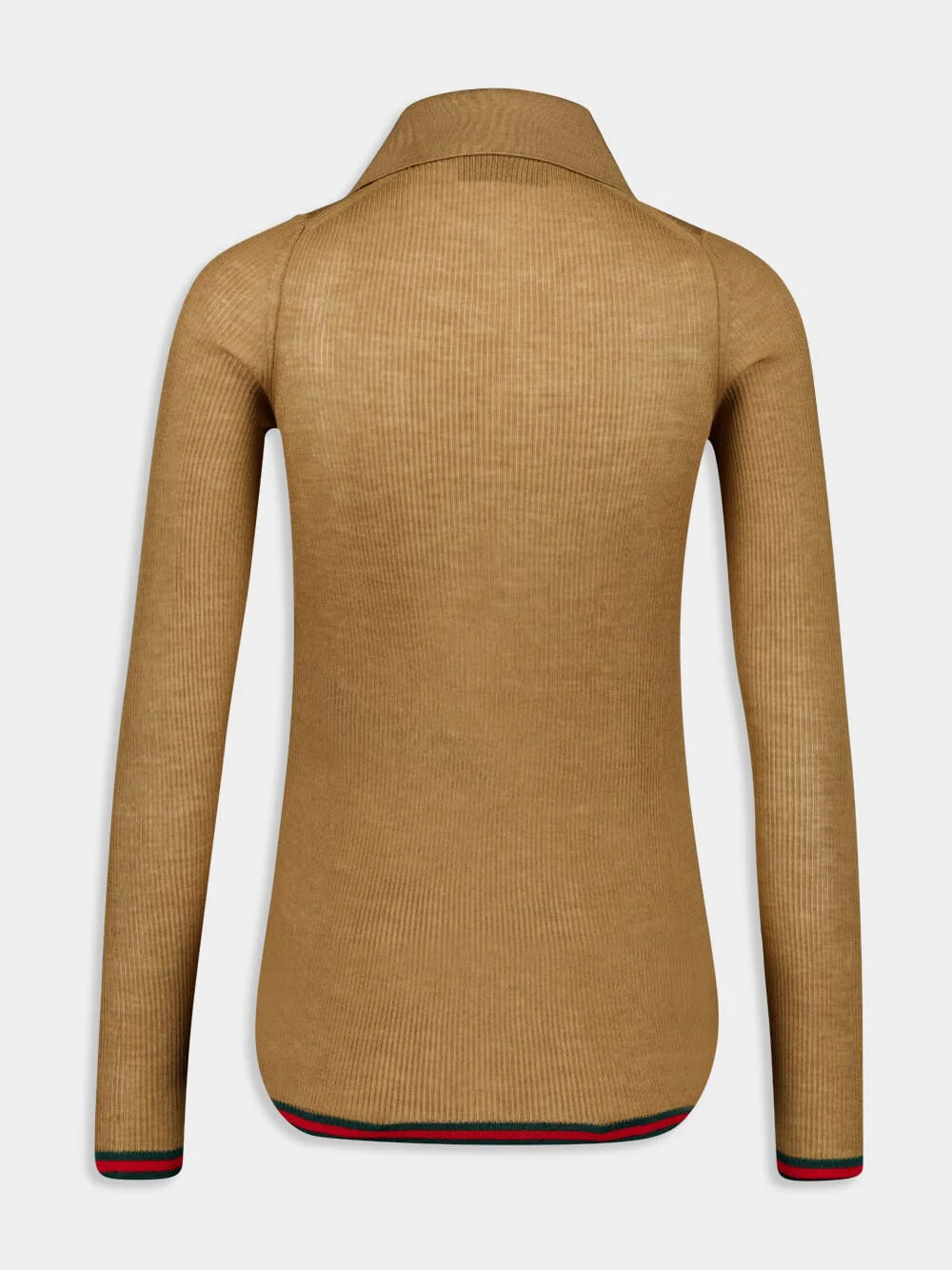Camel Fine Rib Cashmere-Silk Knit Polo - Image 2