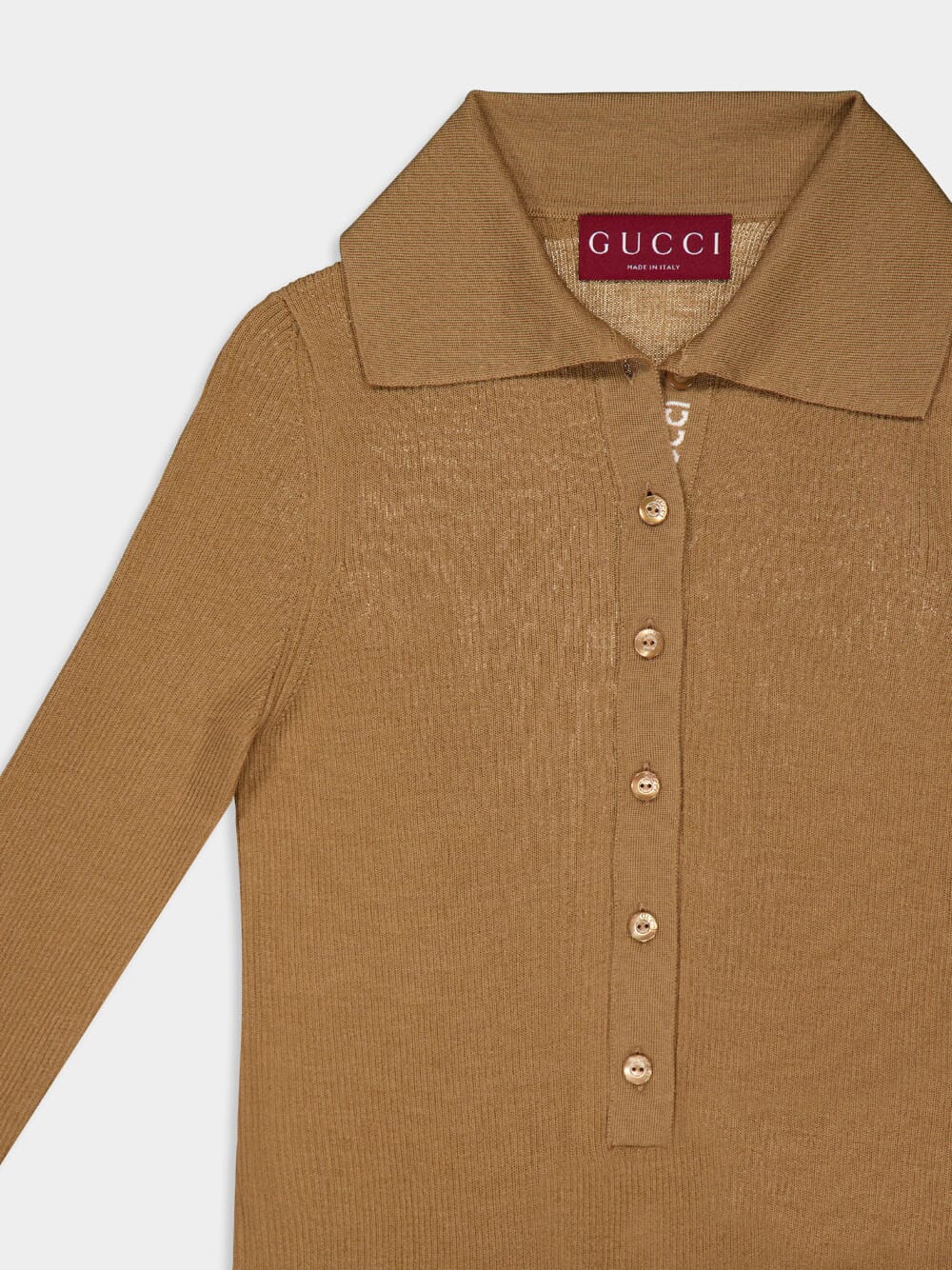 Camel Fine Rib Cashmere-Silk Knit Polo - Image 3