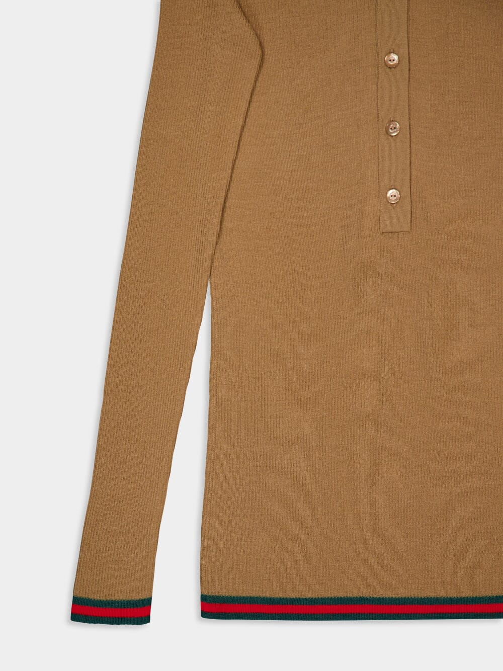 Camel Fine Rib Cashmere-Silk Knit Polo - Image 4