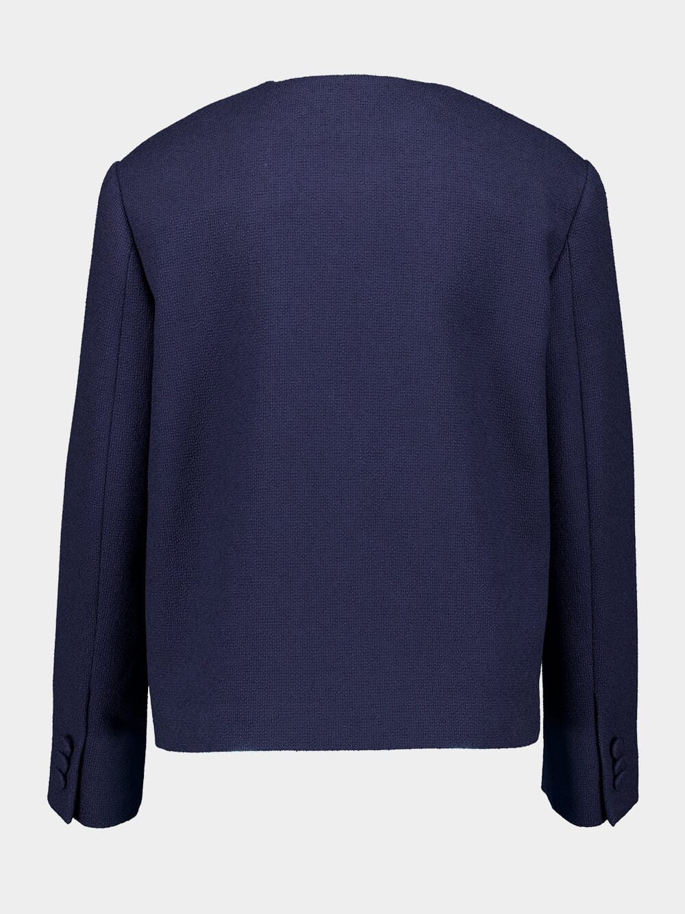 Dark Blue Cotton Tweed Jacket with Brooch - Image 2