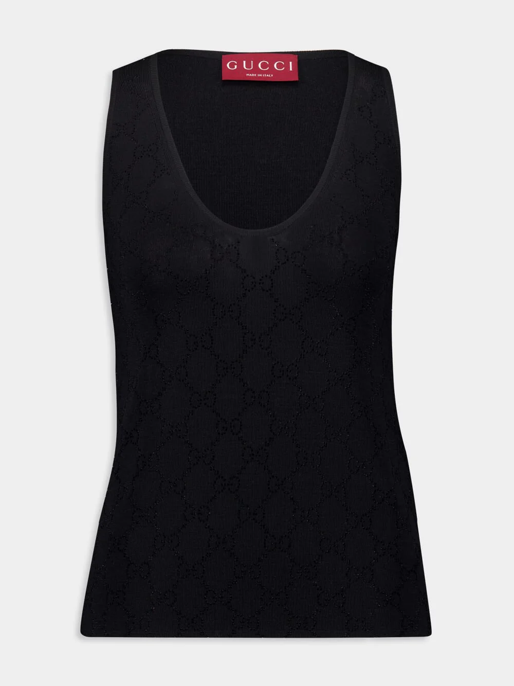 GG Embroidery Black Wool Tank Top