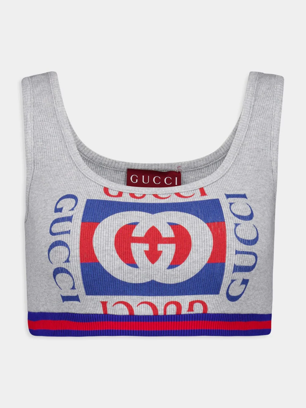 Grey Cotton Tank Top with Gucci Logo
