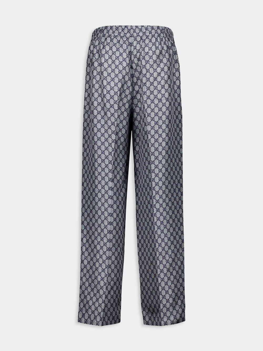 Navy GG Print Silk Pants - Image 2