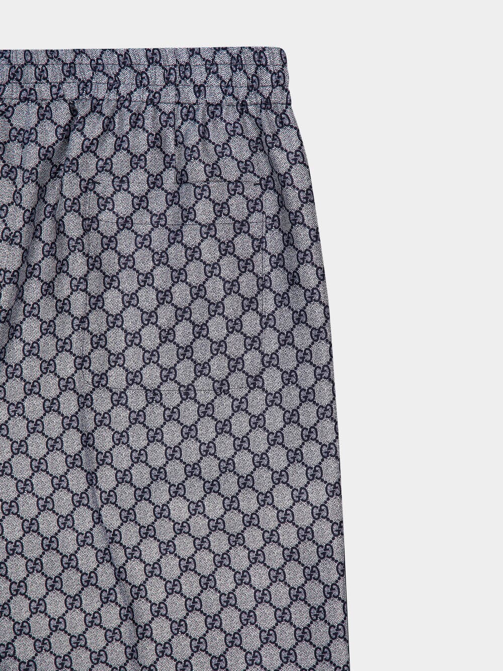 Navy GG Print Silk Pants - Image 4