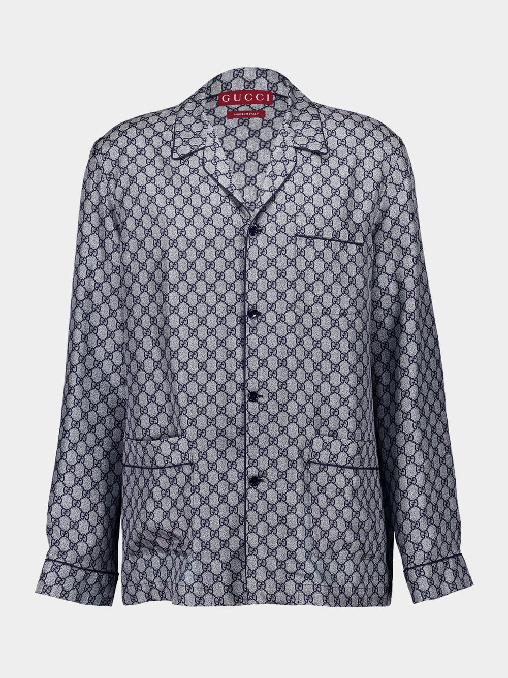 Navy GG Print Silk Shirt