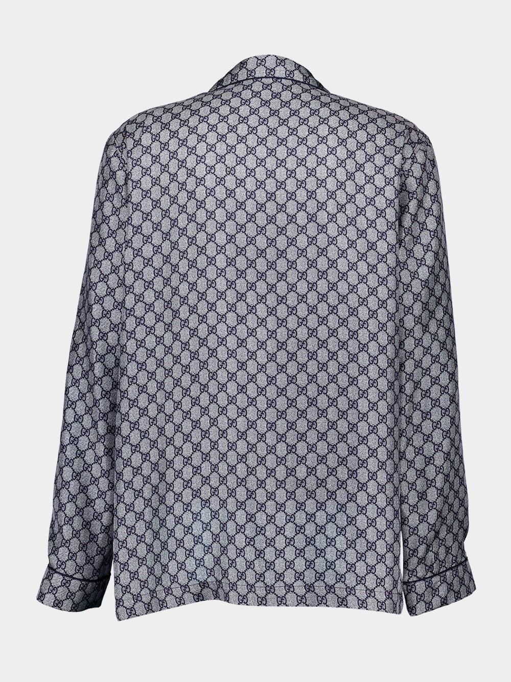 Navy GG Print Silk Shirt - Image 2