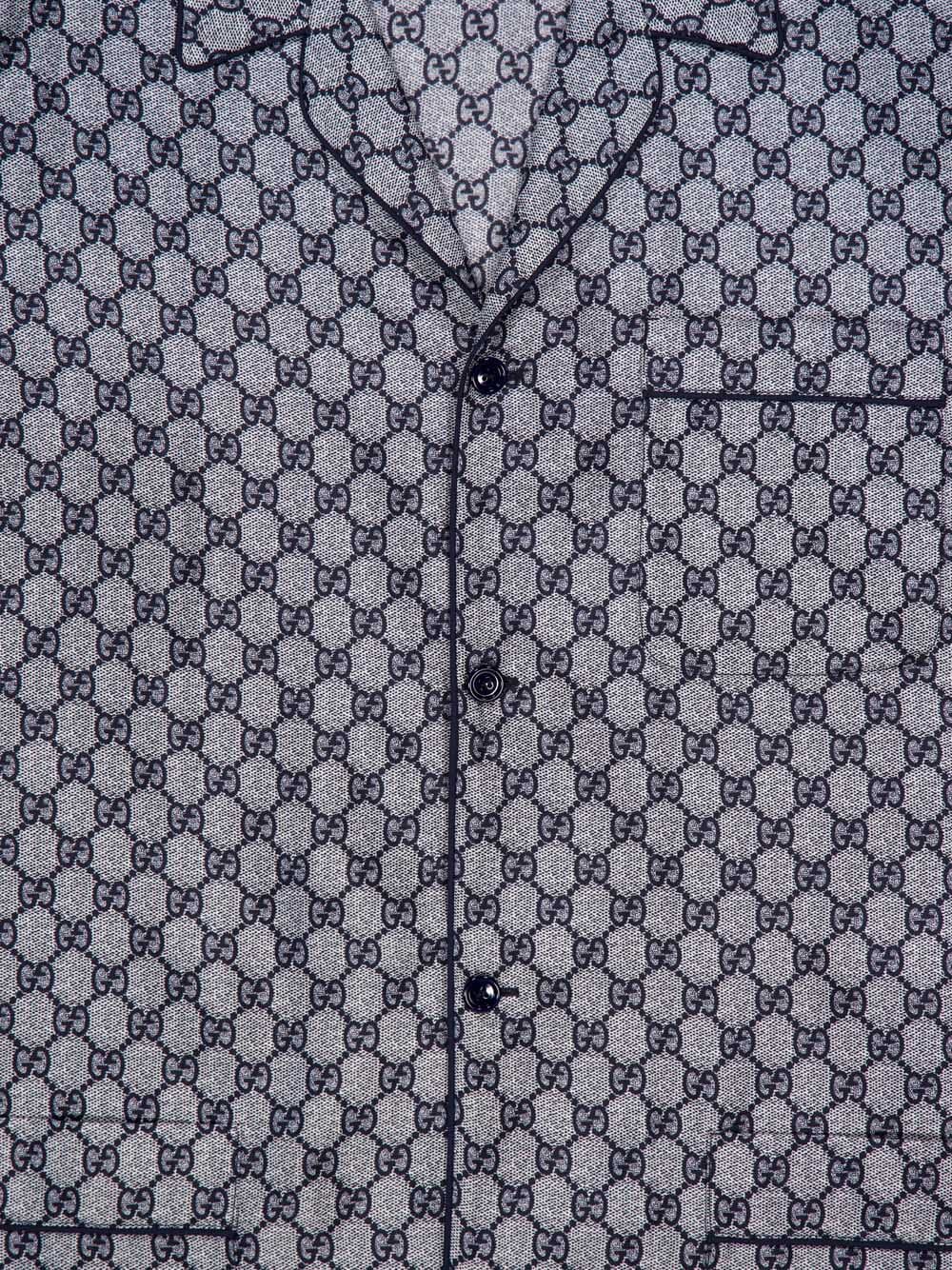 Navy GG Print Silk Shirt - Image 3