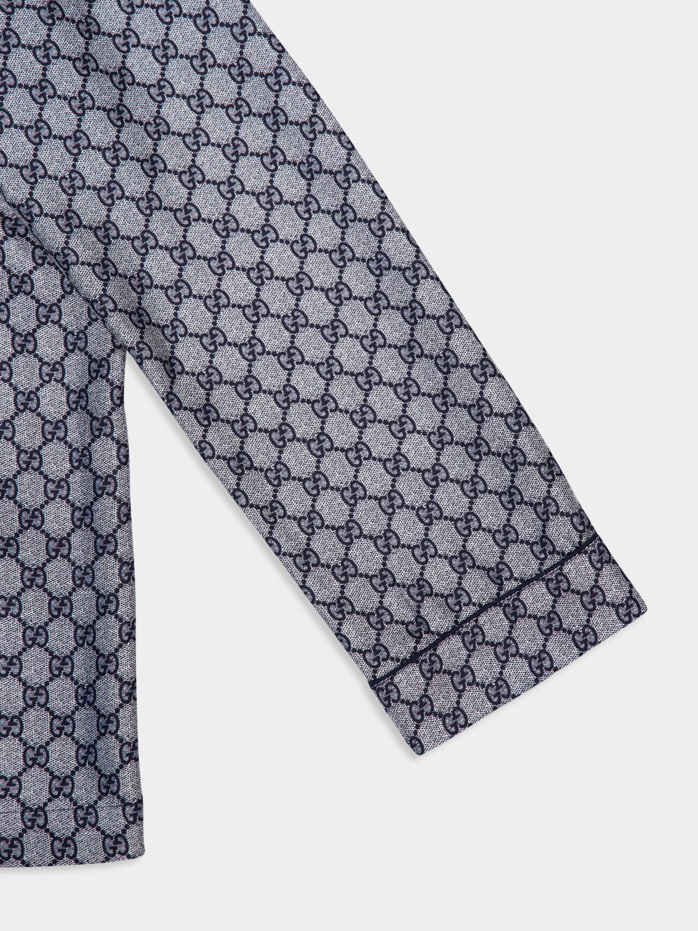 Navy GG Print Silk Shirt - Image 4