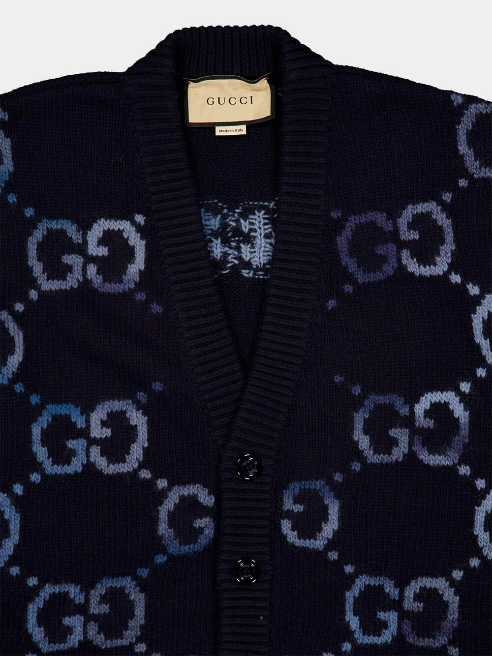 Navy Wool GG Intarsia Cardigan - Image 3