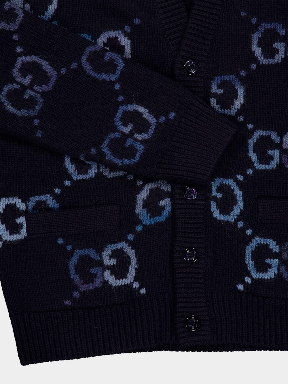 Navy Wool GG Intarsia Cardigan - Image 4