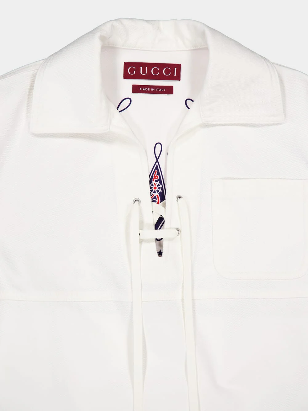 White Denim V-Neck Shirt with Strings - Image 3