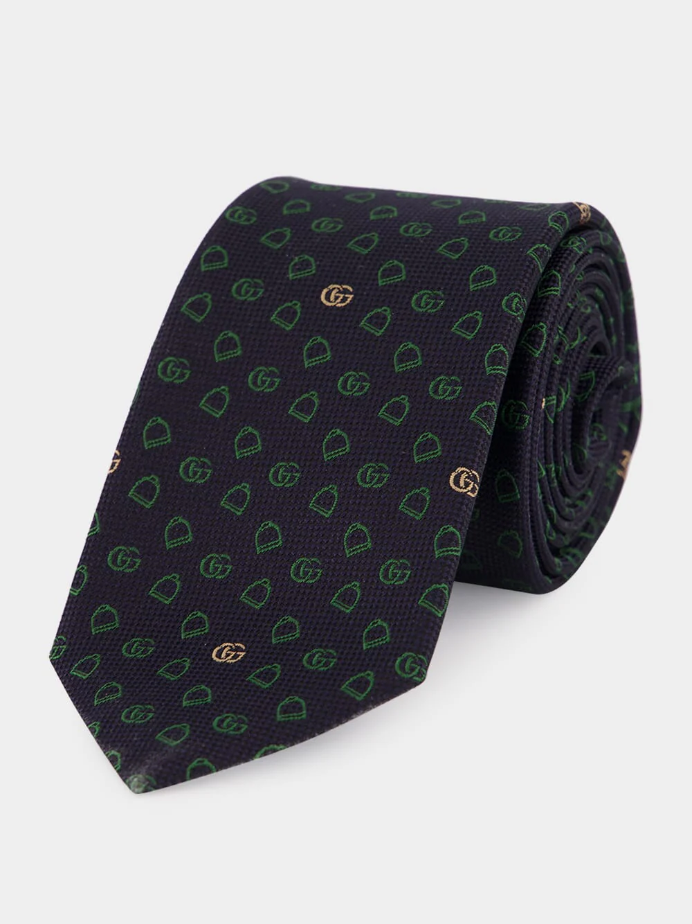 Dark Blue and Green GG Silk Jacquard Tie