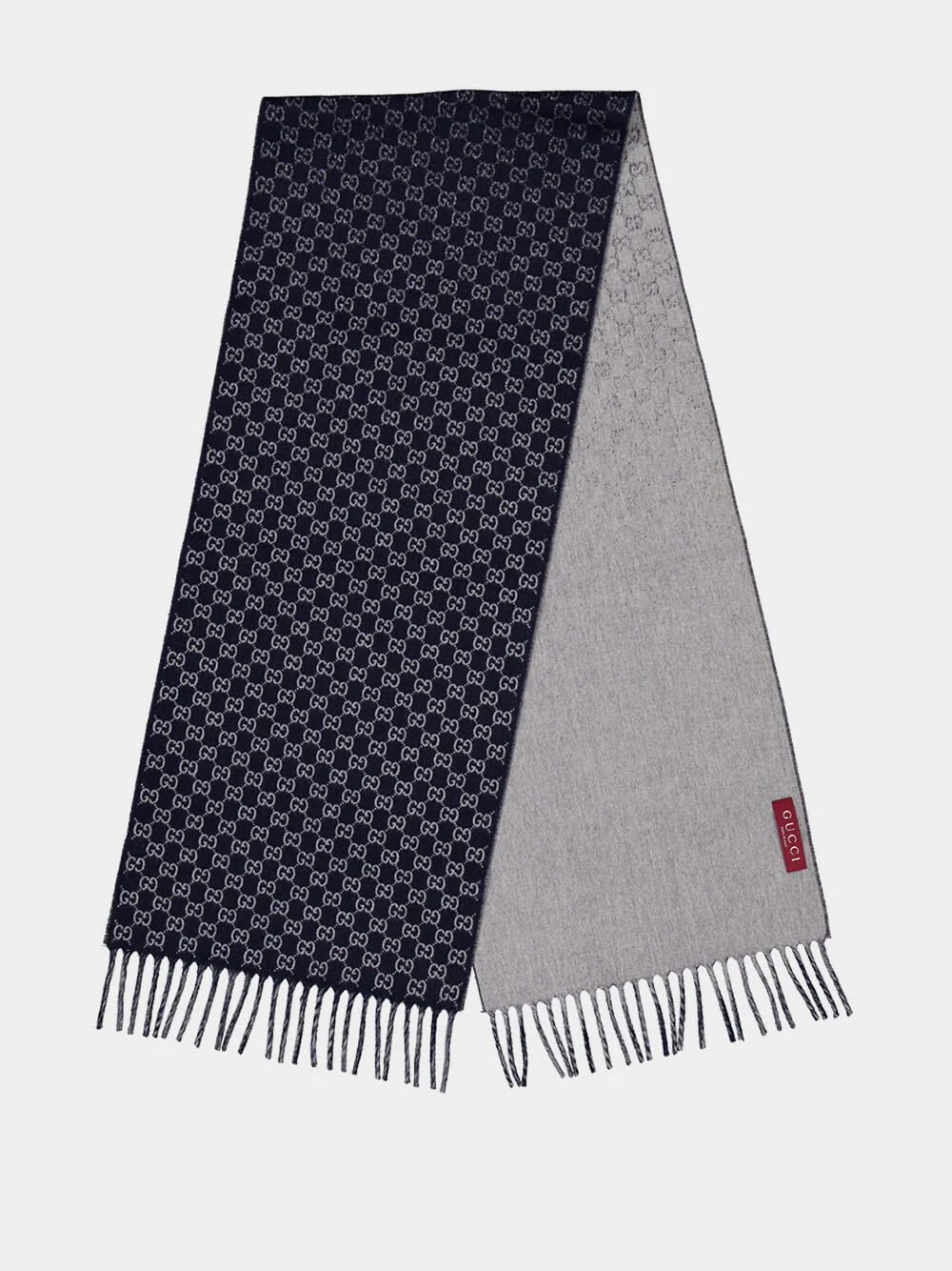 Dark Blue and Light Grey GG Wool Cashmere Scarf