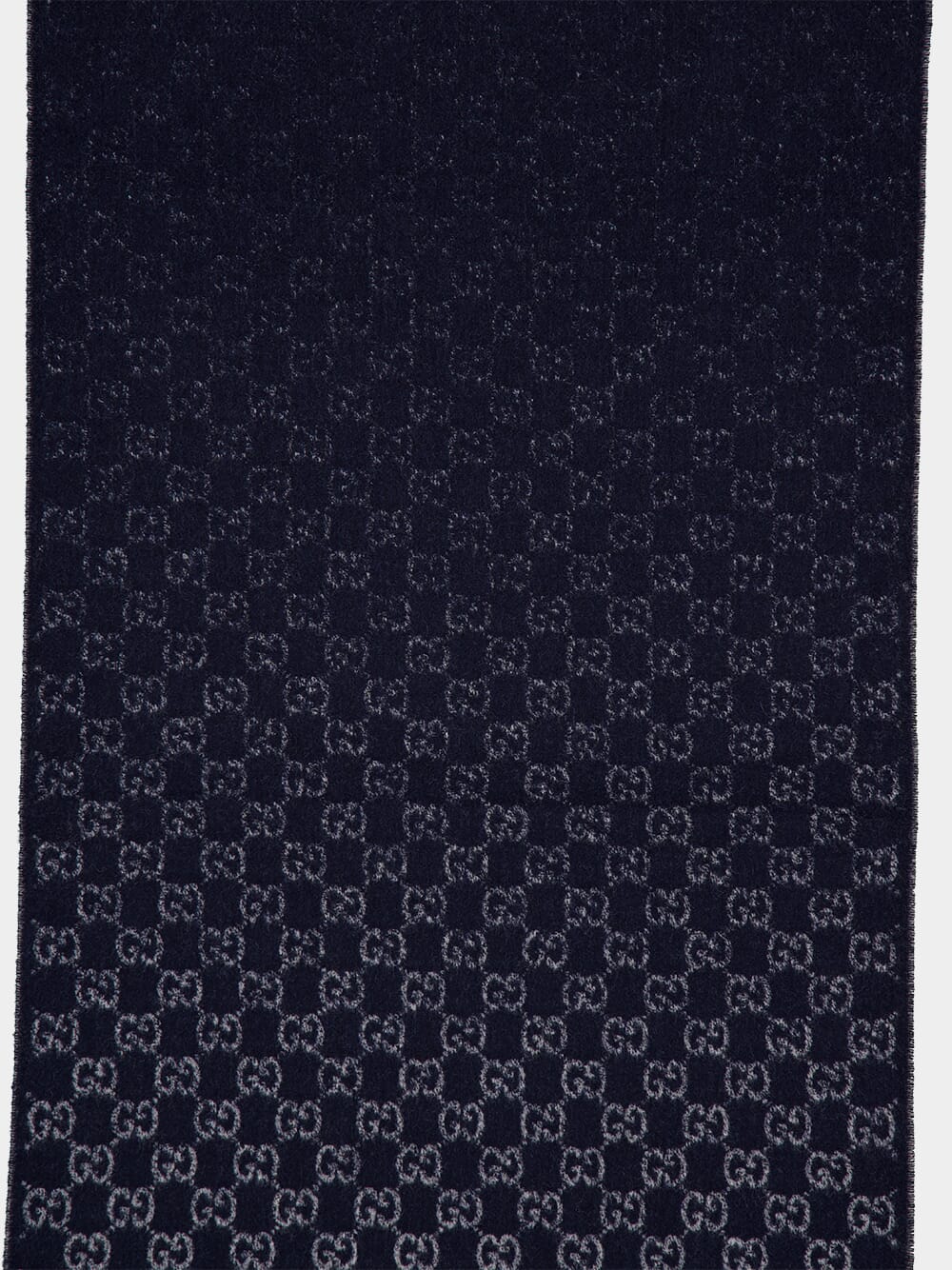 Dark Blue and Light Grey GG Wool Cashmere Scarf - Image 3