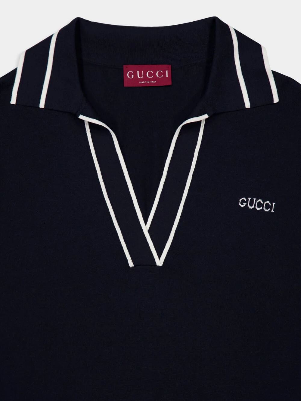 Dark Blue Cotton Silk Polo Top with Intarsia - Image 3