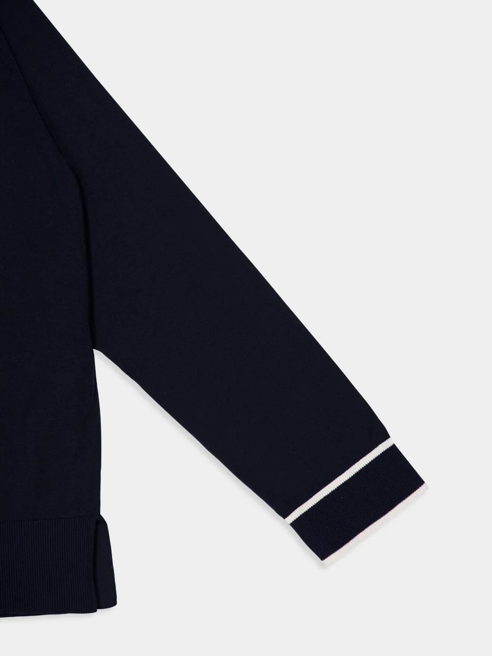 Dark Blue Cotton Silk Polo Top with Intarsia - Image 4