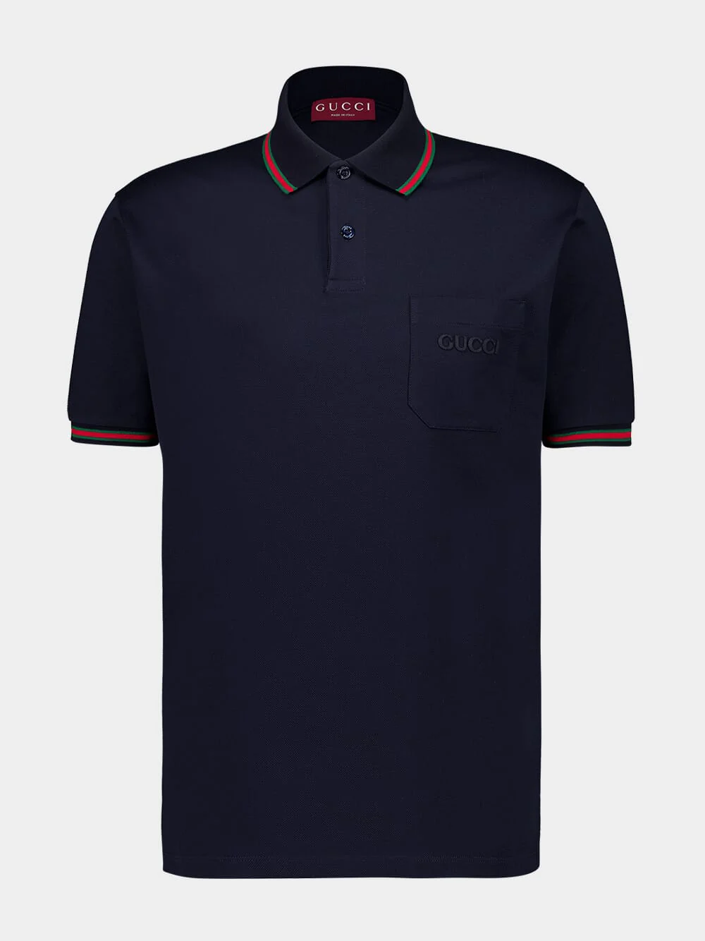 Dark Blue Embroidered Stretch Cotton Polo Shirt