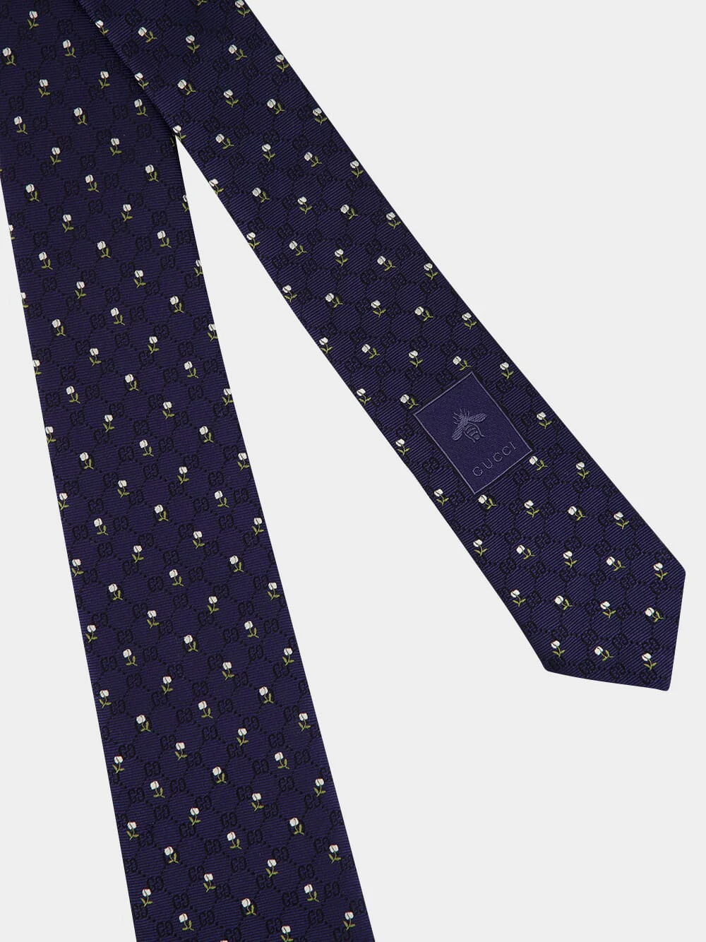 Dark Blue GG Floral Silk Tie - Image 4